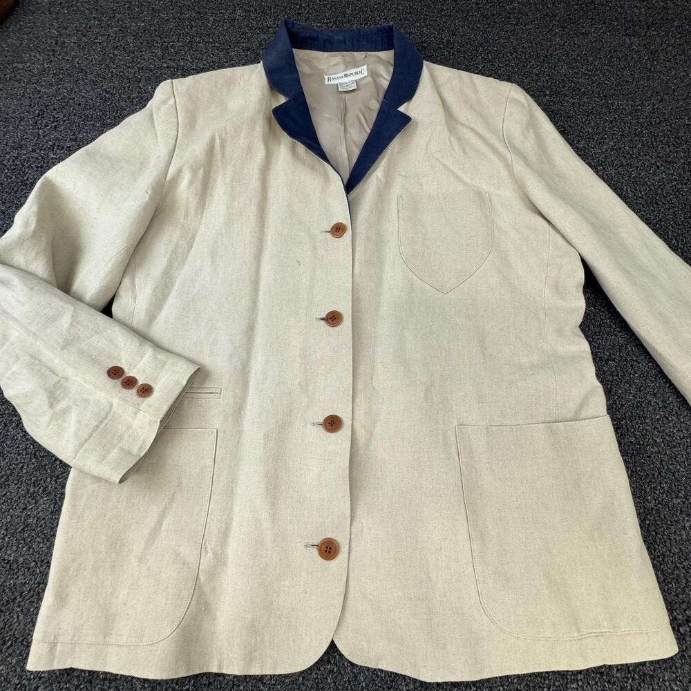 Vtg Banana Republic Sport Coat Mens Large Beige Linen Cotton Viscose Notch Lapel
